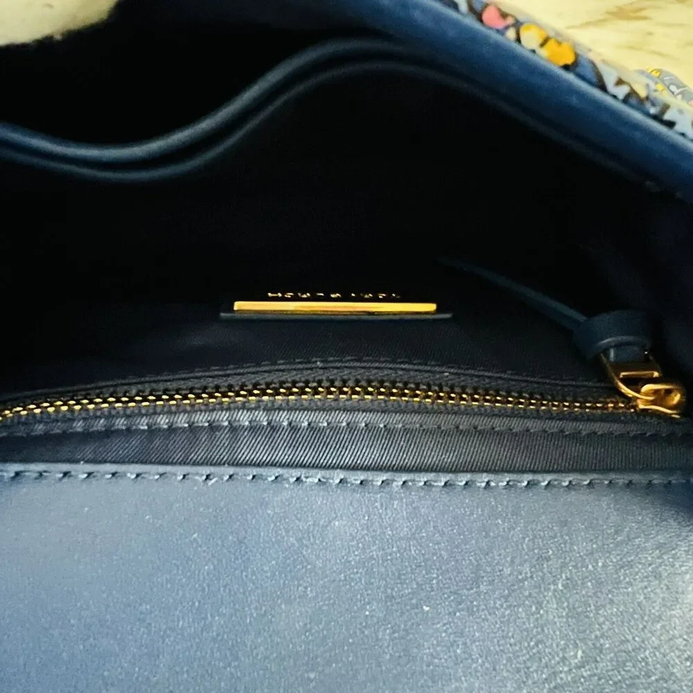 TORY BURCH Fleming Blue Wild Pansy Printed Small Convertible Shoulder Bag